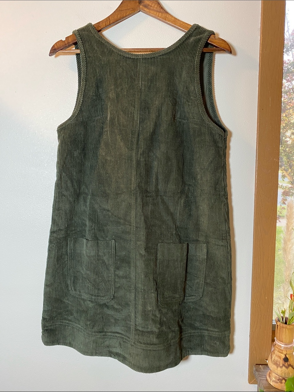 Olive Green Corduroy Midi Jumper Dress